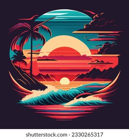 artwork of t-shirt graphic design, flat illustration of one retro aggressive summer 