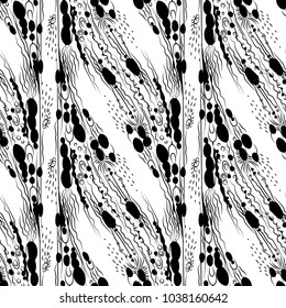 Artwork vector floral seamless pattern. Black and white fantasy graphic.