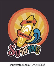 Artwork Vector print  Surfing hawaii typography in custom colors, t-shirt graphics, vectors format eps10