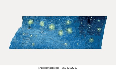 Artwork washi tape Van Gogh's Starry Night Over the Rhone sticker, isolated vector element. Van Gogh's night sky, tape border. Vintage art drawing illustration, old painting art print.