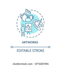 Artworks concept icon. Copyright object idea thin line illustration. Intellectual property rights protection. Copyrightable artwork. Vector isolated outline RGB color drawing. Editable stroke