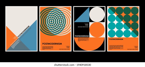 Artworks, posters inspired postmodern of vector abstract dynamic symbols with bold geometric shapes, useful for web background, poster art design, magazine front page, hi-tech print, cover artwork.