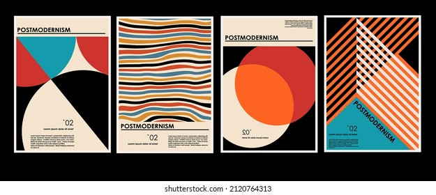 Artworks, posters inspired postmodern of vector abstract dynamic symbols with bold geometric shapes, useful for web background, poster art design, magazine front page, hi-tech print, cover artwork.