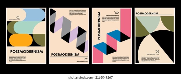 Artworks, posters inspired postmodern of vector abstract dynamic symbols with bold geometric shapes, useful for web background, poster art design, magazine front page, hi-tech print, cover artwork.