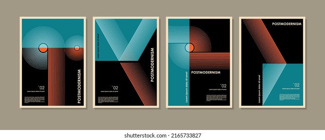 Artworks, posters inspired postmodern of vector abstract dynamic symbols with bold geometric shapes, useful for web background, poster art design, magazine front page, hi-tech print, cover artwork.