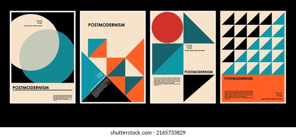 Artworks, posters inspired postmodern of vector abstract dynamic symbols with bold geometric shapes, useful for web background, poster art design, magazine front page, hi-tech print, cover artwork.