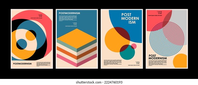 Artworks, posters inspired postmodern of vector abstract dynamic symbols with bold geometric shapes, useful for web background, poster art design, magazine front page, hi-tech print, cover artwork.