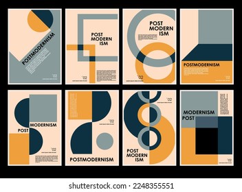 Artworks, posters inspired postmodern of vector abstract dynamic symbols with bold geometric shapes, useful for web background, poster art design, magazine front page, hi-tech print, cover artwork.