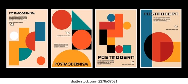 Artworks, posters inspired postmodern of vector abstract dynamic symbols with bold geometric shapes, useful for web background, poster art design, magazine front page, hi-tech print, cover artwork.