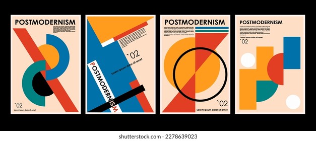 Artworks, posters inspired postmodern of vector abstract dynamic symbols with bold geometric shapes, useful for web background, poster art design, magazine front page, hi-tech print, cover artwork.