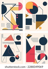 Artworks, posters inspired postmodern of vector abstract dynamic symbols with bold geometric shapes, useful for web background, poster art design, magazine front page, hi-tech print, cover artwork.