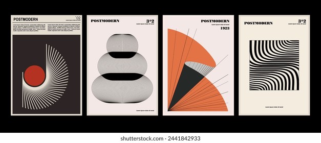 Artworks, posters inspired postmodern of vector abstract dynamic symbols with bold geometric shapes, useful for web background, poster art design, magazine front page, hi-tech print, cover artwork
