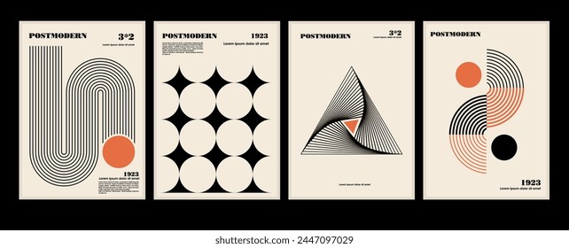 Obras de Arte, carteles inspirados postmodernos de Vector abstracto dinámico símbolos con Formas geométricas audaces, útil para el fondo de Web, diseño de arte de cartel, portada de revista, impresión de alta tecnología, portada