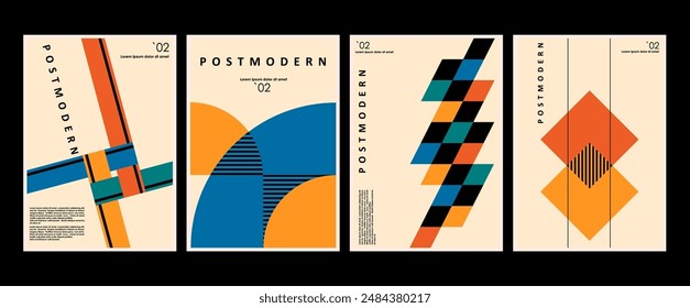 Obras de Arte, carteles inspirados postmodernos de Vector abstracto dinámico símbolos con Formas geométricas audaces, útil para el fondo de Web, diseño de arte de cartel, portada de revista, impresión de alta tecnología, portada de arte.