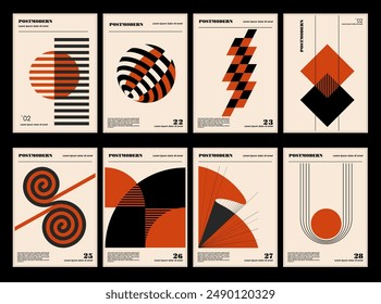 Artworks, posters inspired postmodern of vector abstract dynamic symbols with bold geometric shapes, useful for web background, poster art design, magazine front page, hi-tech print, cover artwork.