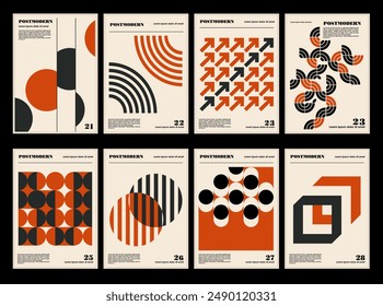 Artworks, posters inspired postmodern of vector abstract dynamic symbols with bold geometric shapes, useful for web background, poster art design, magazine front page, hi-tech print, cover artwork.