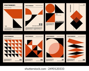 Artworks, posters inspired postmodern of vector abstract dynamic symbols with bold geometric shapes, useful for web background, poster art design, magazine front page, hi-tech print, cover artwork.