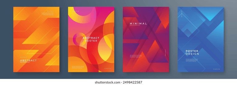 Artworks, posters inspired postmodern of vector abstract dynamic symbols with bold geometric shapes, useful for web background, poster art design, magazine front page, hi-tech print, cover artwork.