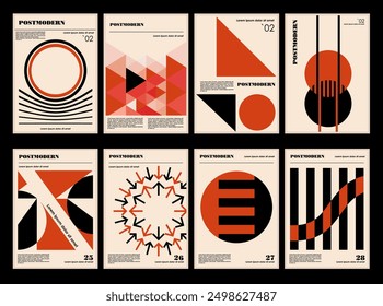 Artworks, posters inspired postmodern of vector abstract dynamic symbols with bold geometric shapes, useful for web background, poster art design, magazine front page, hi-tech print, cover artwork.