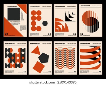 Artworks, posters inspired postmodern of vector abstract dynamic symbols with bold geometric shapes, useful for web background, poster art design, magazine front page, hi-tech print, cover artwork.