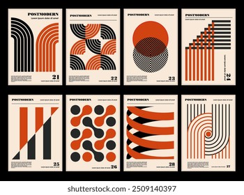 Artworks, posters inspired postmodern of vector abstract dynamic symbols with bold geometric shapes, useful for web background, poster art design, magazine front page, hi-tech print, cover artwork.