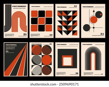 Artworks, posters inspired postmodern of vector abstract dynamic symbols with bold geometric shapes, useful for web background, poster art design, magazine front page, hi-tech print, cover artwork.