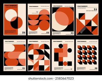 Artworks, posters inspired postmodern of vector abstract dynamic symbols with bold geometric shapes, useful for web background, poster art design, magazine front page, hi-tech print, cover artwork