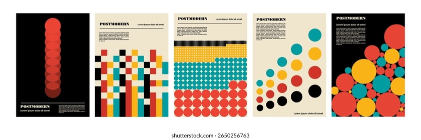 Artworks, posters inspired postmodern of vector abstract dynamic symbols with bold geometric shapes, useful for web background, poster art design, magazine front page, hi-tech print, cover artwork