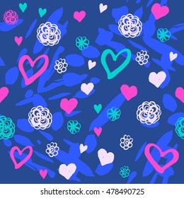 Arty abstract creative fashion pattern with flowers and hearts 