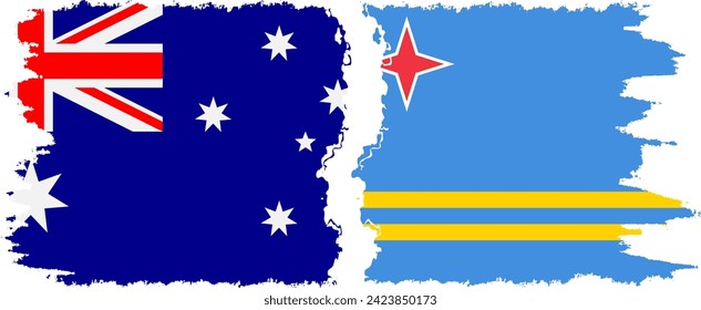 Aruba and Australia grunge flags connection, vector