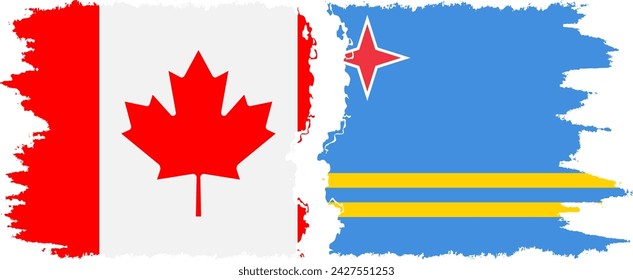 Aruba and Canada grunge flags connection, vector