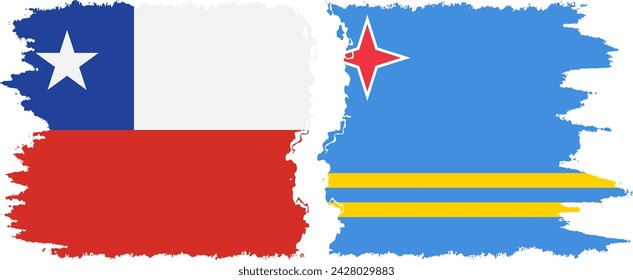 Aruba and Chile grunge flags connection, vector
