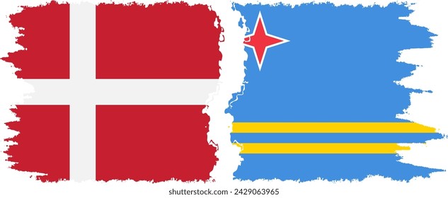 Aruba y Dinamarca grunge banderas de conexión, vector