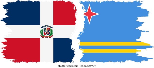 Aruba and Dominican Republic grunge flags connection, vector