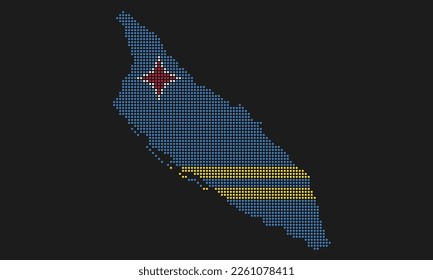 Aruba dotted map flag with grunge texture in mosaic dot style. Abstract pixel vector illustration of a country map with halftone effect for infographic. 