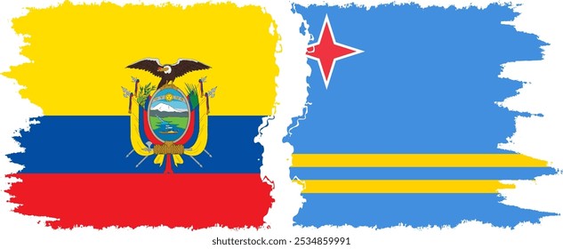 Aruba and Ecuador grunge flags connection, vector