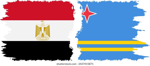 Aruba and Egypt grunge flags connection, vector