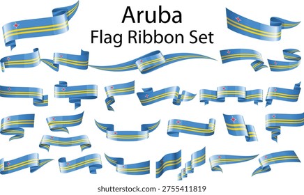 Aruba Flag Background with Blue Red Yellow Ribbon and Tropical Island Elements