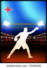 Aruba Flag with Boxer on Stadium Background Original Illustration