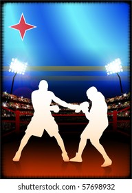 Aruba Flag with Boxer on Stadium Background Original Illustration