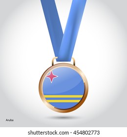 Aruba Flag in Bronze Medal. Olympic Game Bronze Medal. Vector Illustration