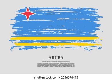 Aruba flag with brush stroke effect and information text poster, vector background