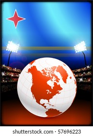 Aruba Flag with Globe on Stadium Background Original Illustration