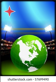 Aruba Flag with Globe on Stadium Background Original Illustration