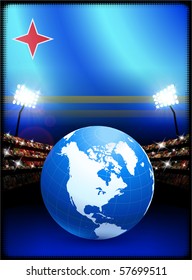 Aruba Flag with Globe on Stadium Background Original Illustration