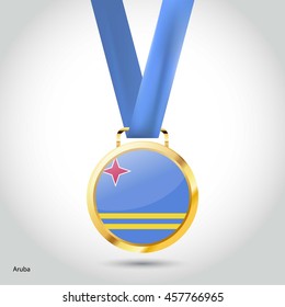 Aruba Flag in gold Medal. Vector Illustration. RIO Olympic Game gold Medal. Vector Illustration