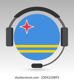 Aruba flag with headphones, support sign. Vector illustration.