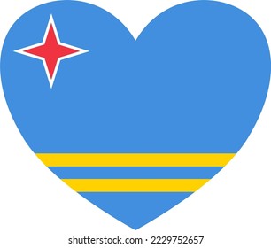 Bandera de Aruba en forma de corazón aislada en fondo transparente