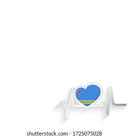 Aruba flag heart shaped and heartbeat line isolated on white. Aruba Patriotic Background. Vector illustration.