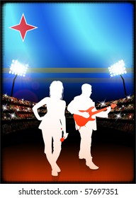 Aruba Flag with Live Music Band on Stadium Background Original Illustration